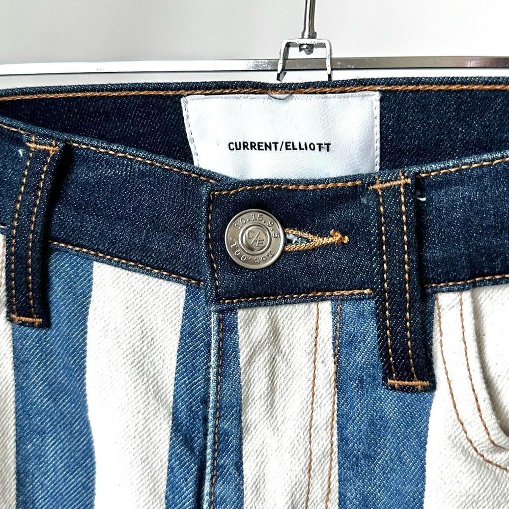 CURRENT/ELLIOTT Railroad Striped Blue Denim Jeans Slim Leg Size-26 - Picture 6 of 9